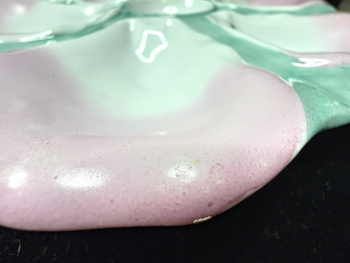 c19th century Pastel Rose and Seafoam Molded Shell Oyster Dish 9.5" A1228
