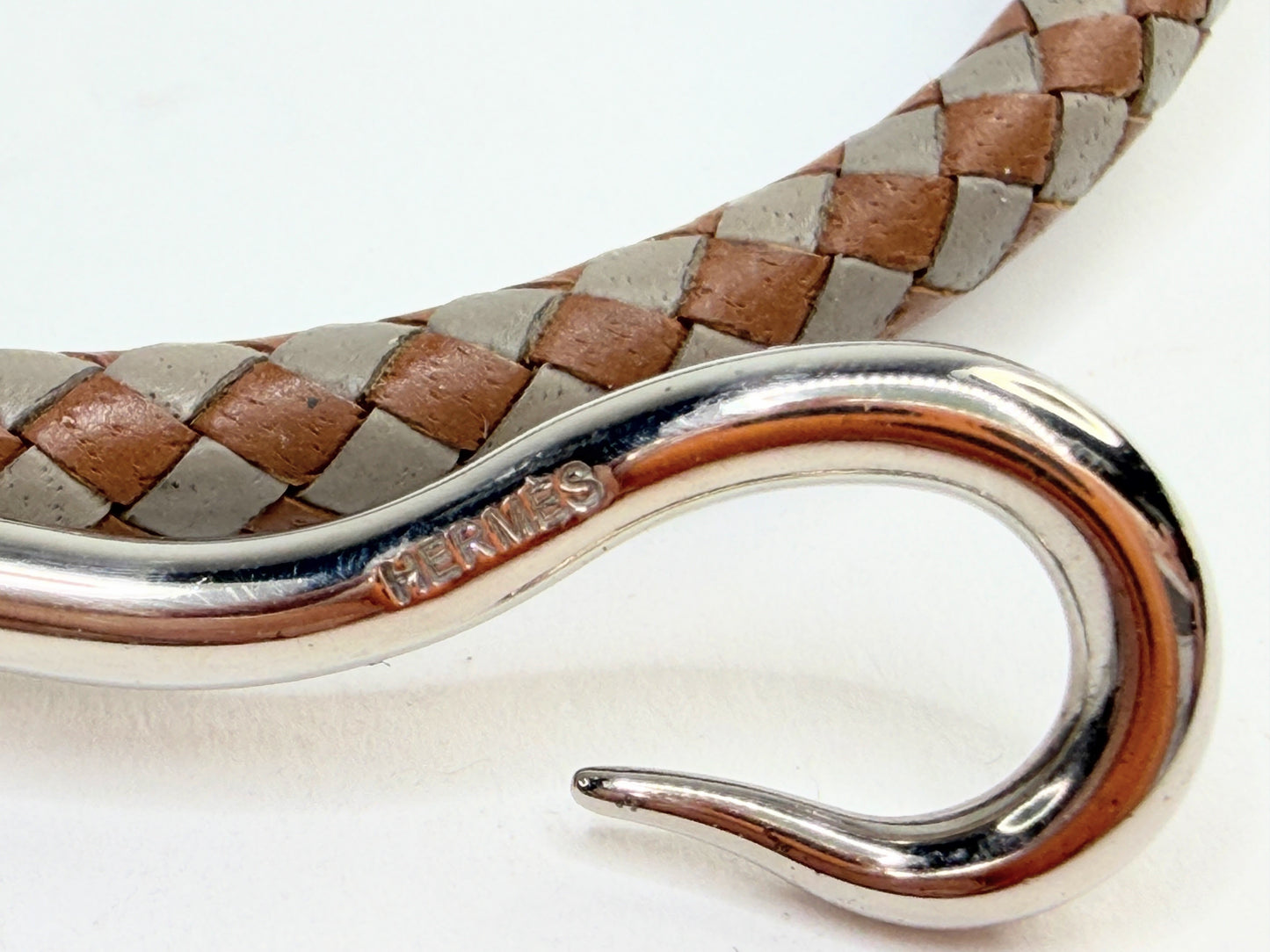 Vintage Hermès Jumbo Double Wrap Leather Choker Bracelet Silver GS735