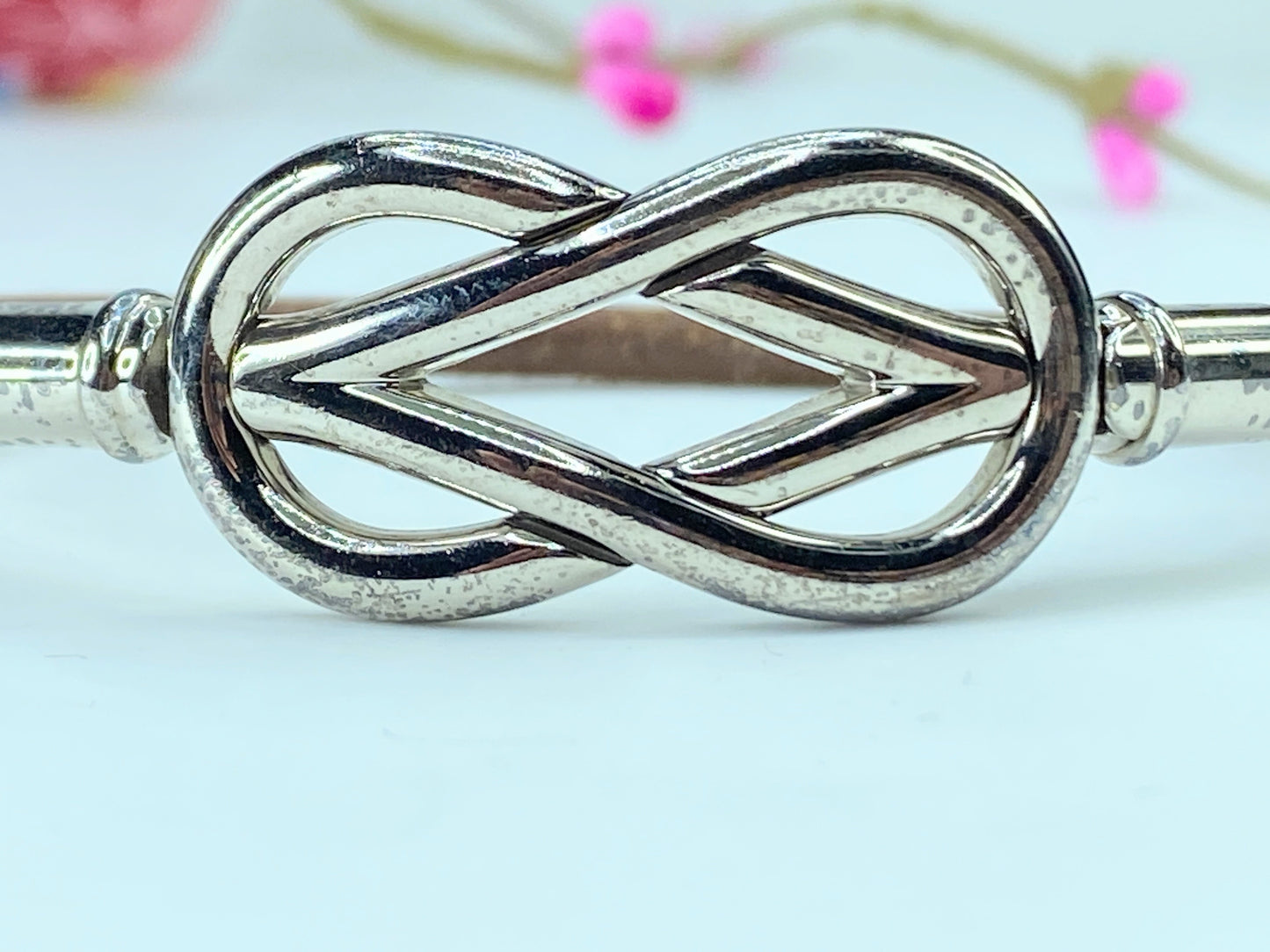 HERMES Attamed Bracelet Leather Silver tone 12.8g 6.5" GS337