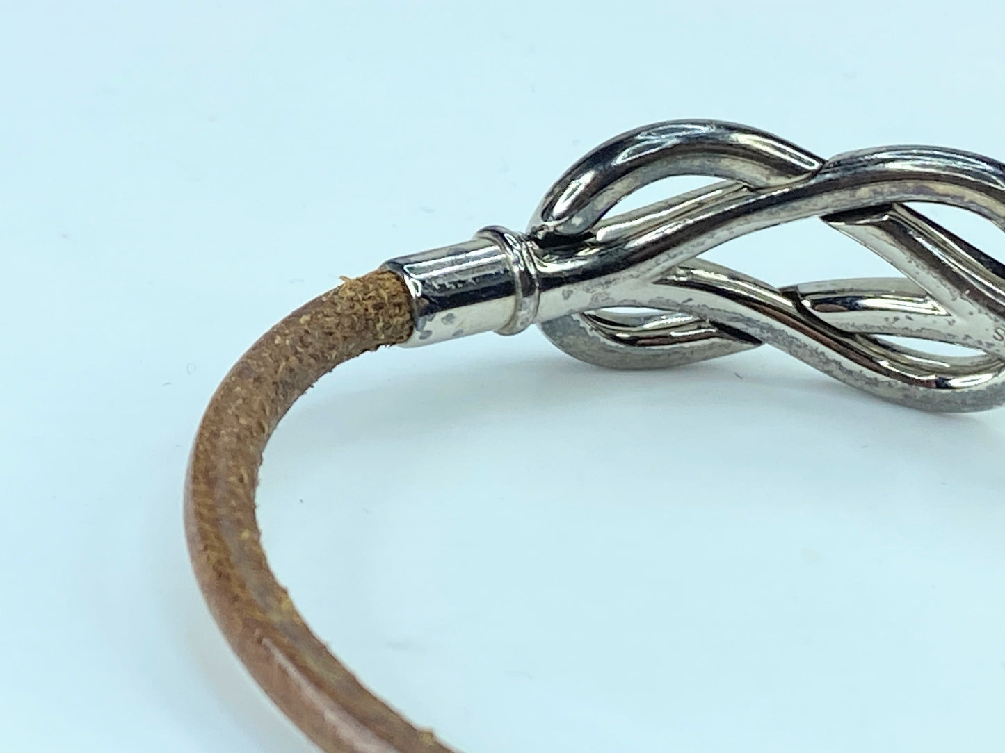 HERMES Attamed Bracelet Leather Silver tone 12.8g 6.5" GS337