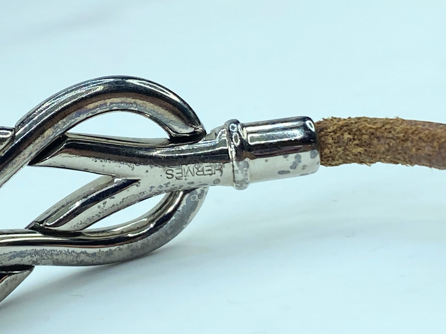 HERMES Attamed Bracelet Leather Silver tone 12.8g 6.5" GS337