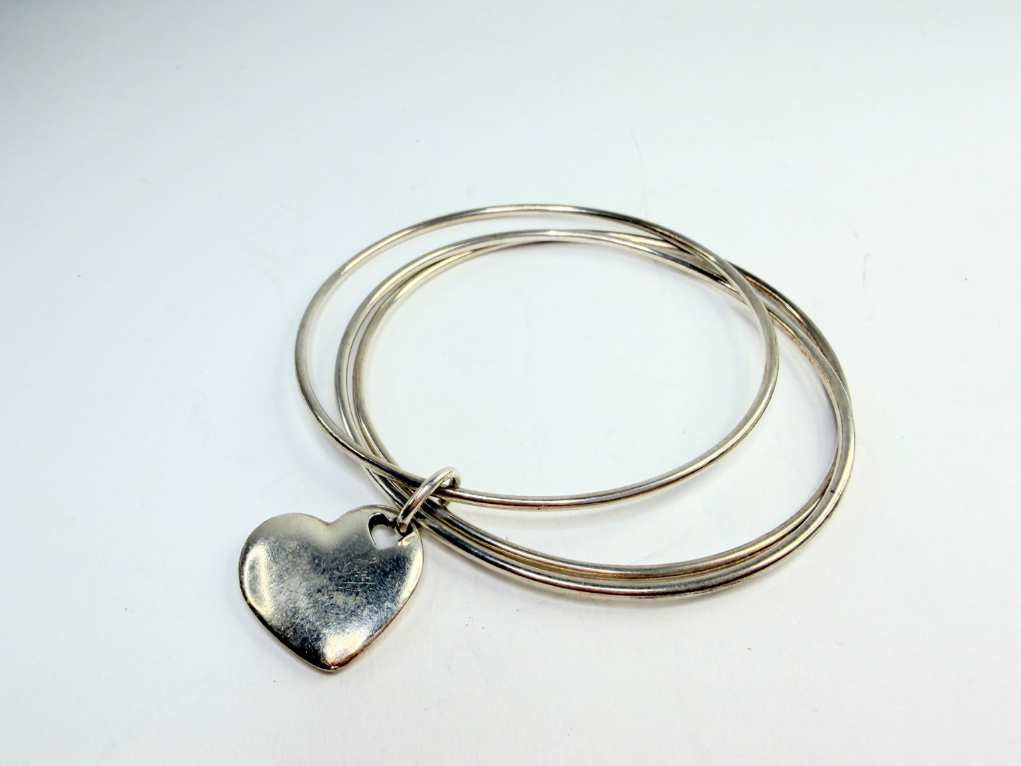 Vintage Tiffany & Co Sterling Silver Triple Bangles Heart Bracelet 7.5" JR1309