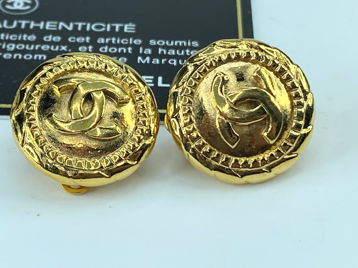 Chanel Coco Mark Clip-on gold tone earrings authentic 22.2mm 17.1g GS340