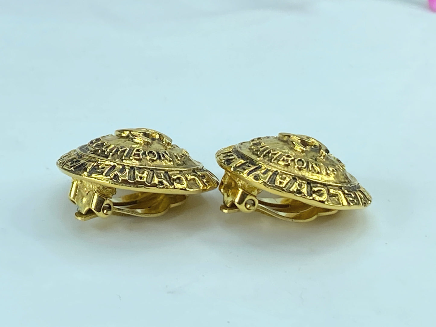 Chanel Gold Gold Plated CC Round Clip On Earrings Golden authentic 26mm GS341