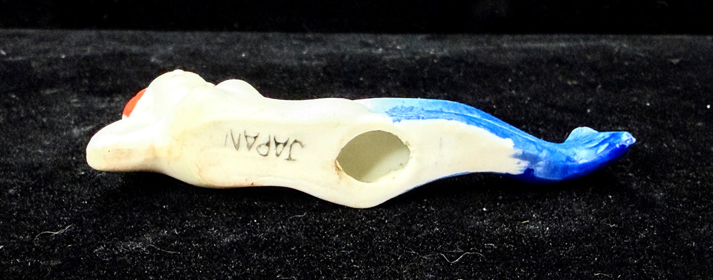 Vintage Japan Bisque Porcelain Reclining Mermaid Blue Tail Figurine A1236