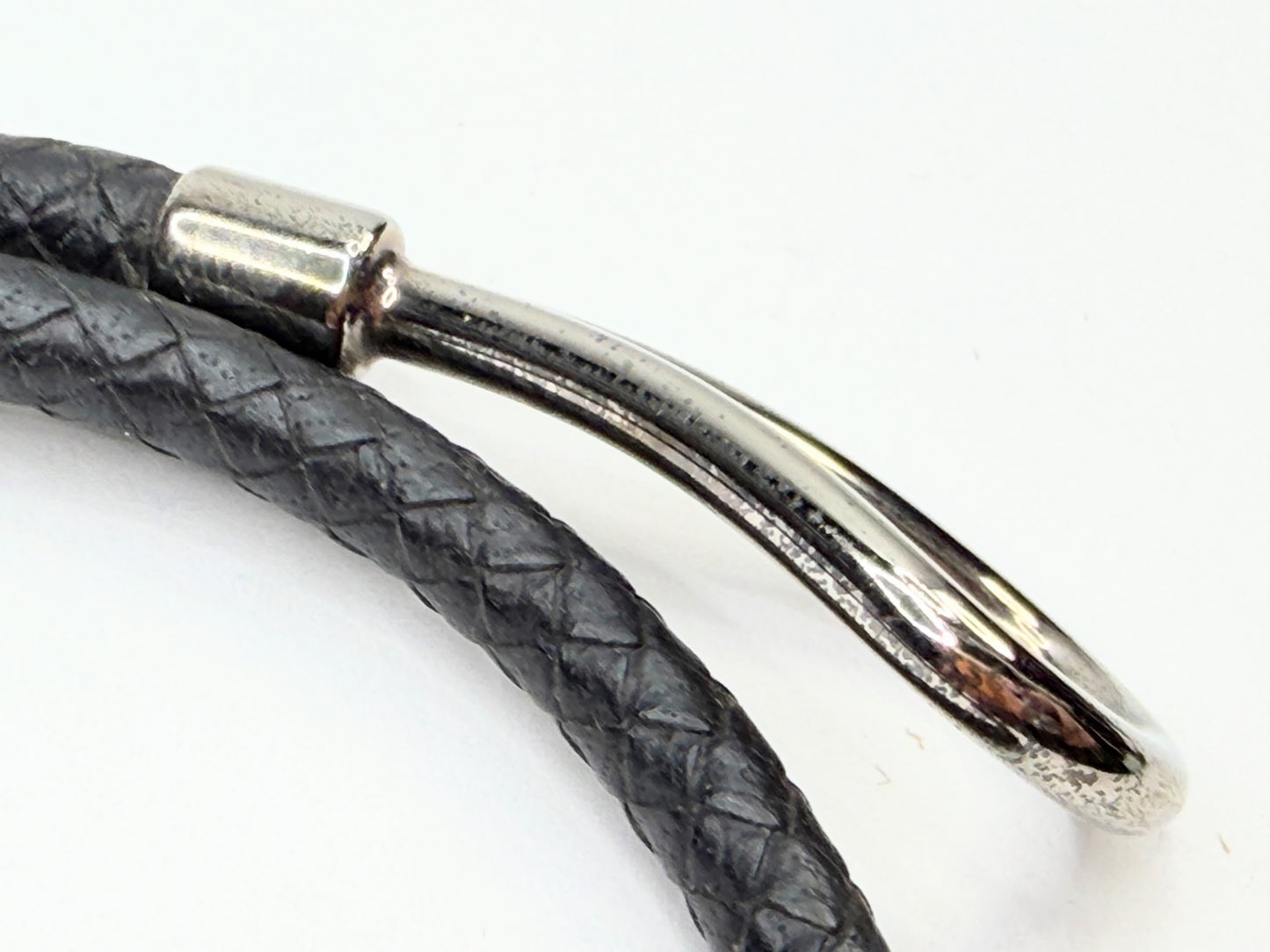 Vintage Hermès Black Braided Leather Jumbo Hook Double Tour Bracelet Choker GS74