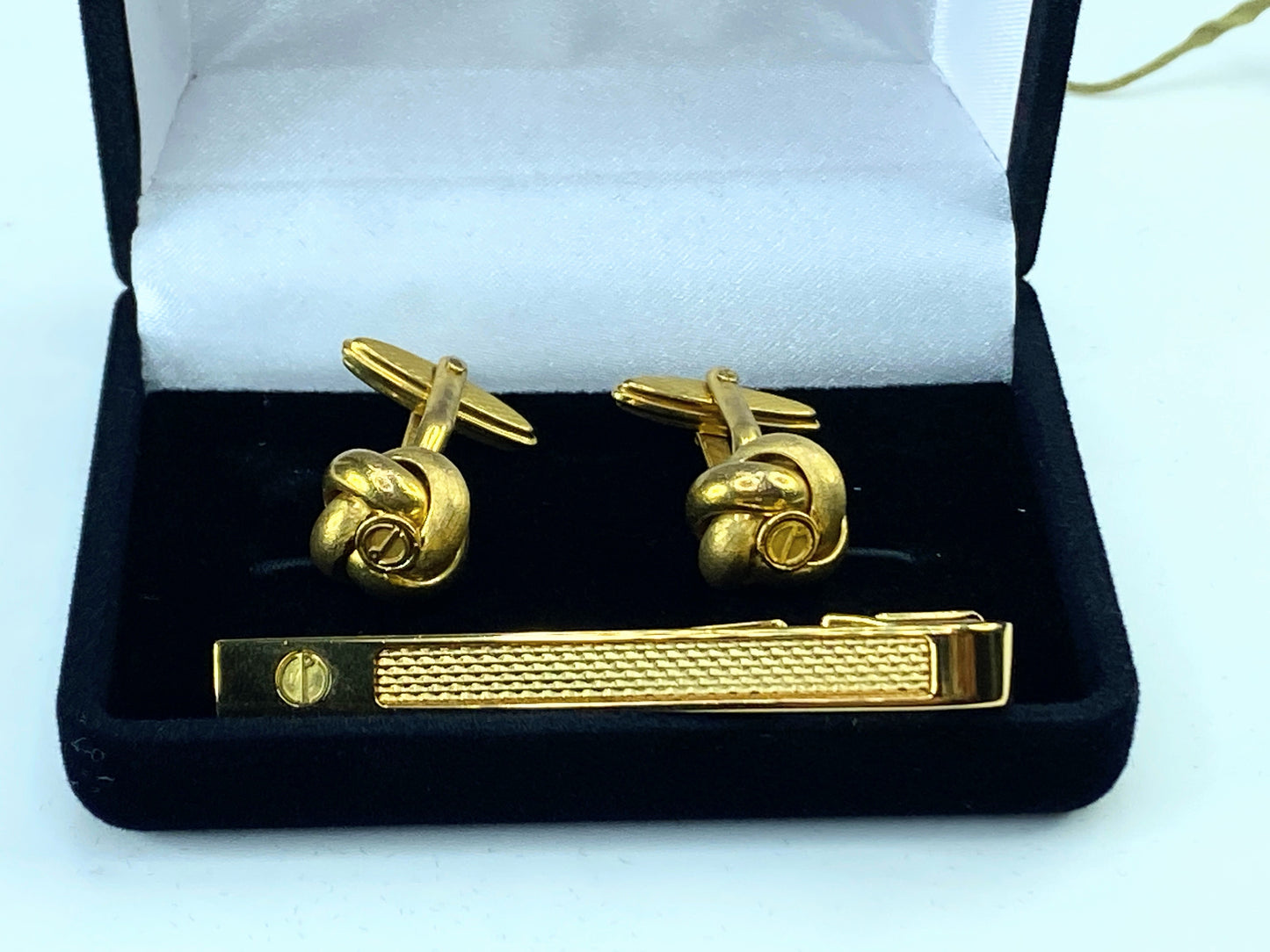 DUNHILL Cuffs Tie pie set D Mark Gold-tone Bracket Authentic excellent GS343