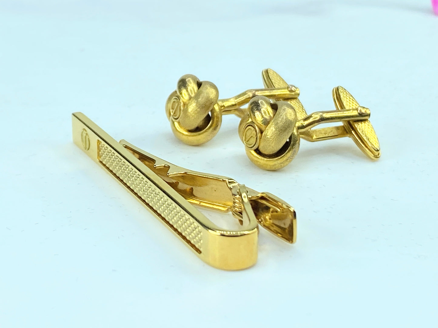 DUNHILL Cuffs Tie pie set D Mark Gold-tone Bracket Authentic excellent GS343