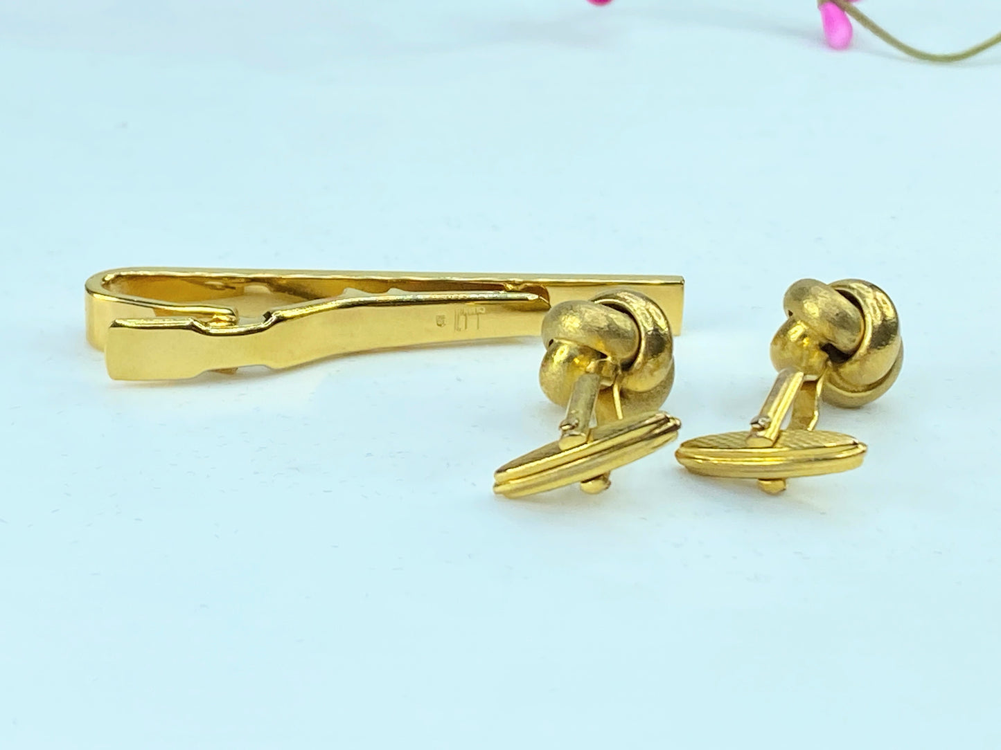DUNHILL Cuffs Tie pie set D Mark Gold-tone Bracket Authentic excellent GS343