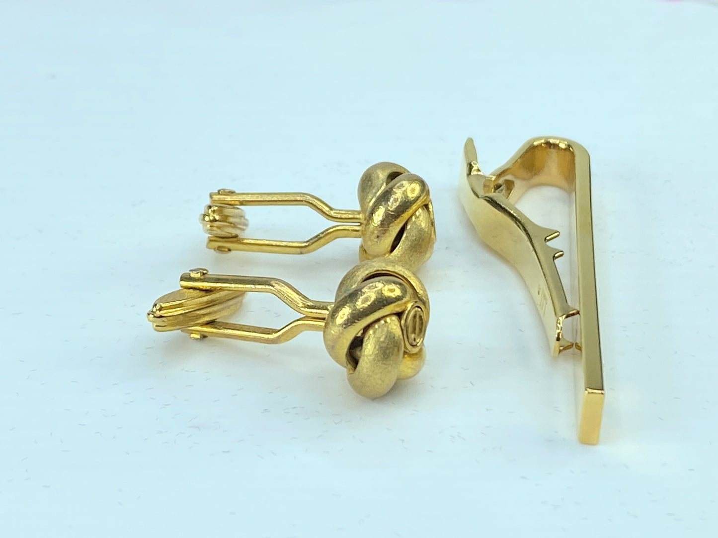 DUNHILL Cuffs Tie pie set D Mark Gold-tone Bracket Authentic excellent GS343