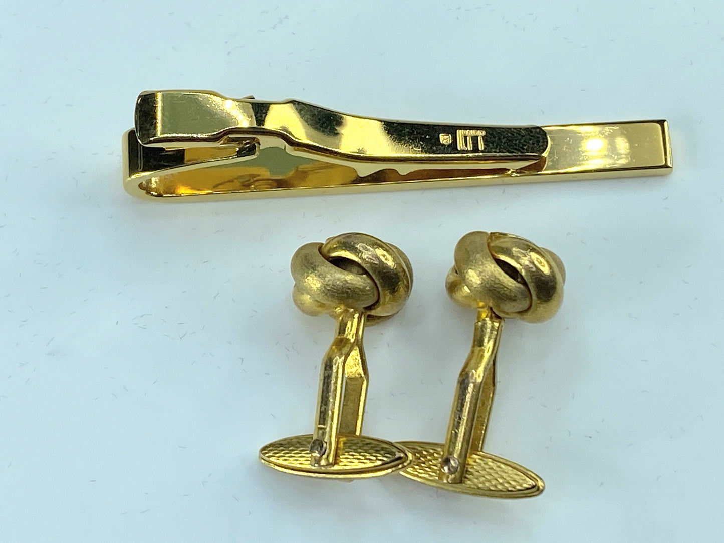 DUNHILL Cuffs Tie pie set D Mark Gold-tone Bracket Authentic excellent GS343