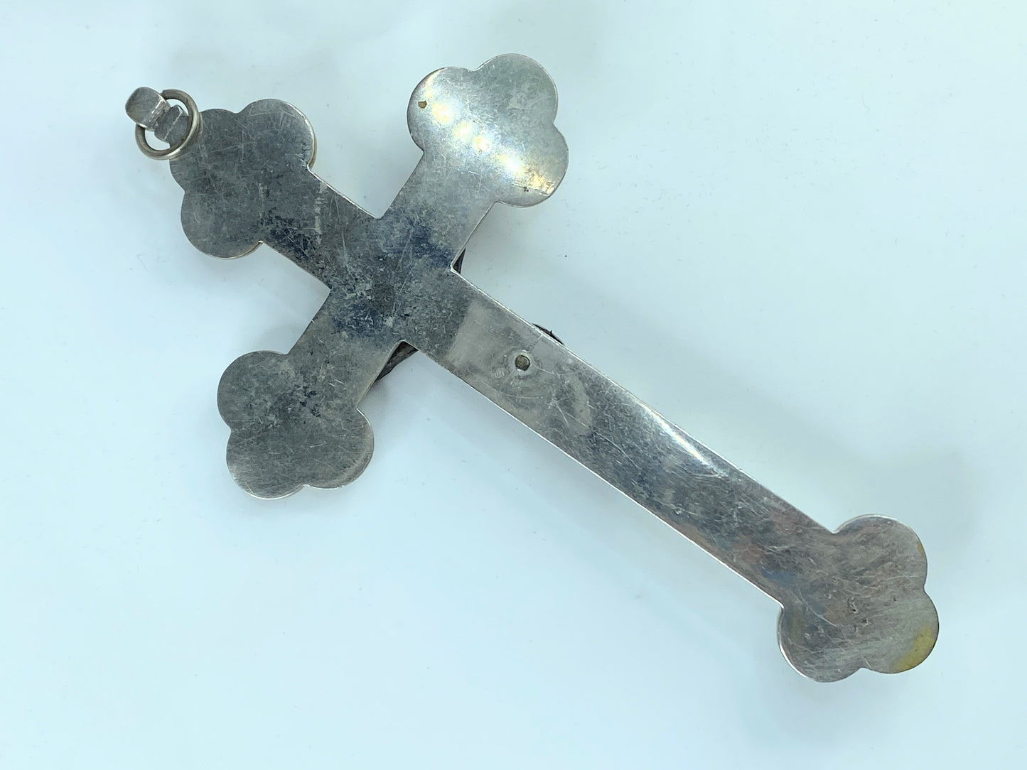 Huge Art Deco Italy signed ROMA micro mosaic metal Cross Crucifix 6" 99.5g SS29