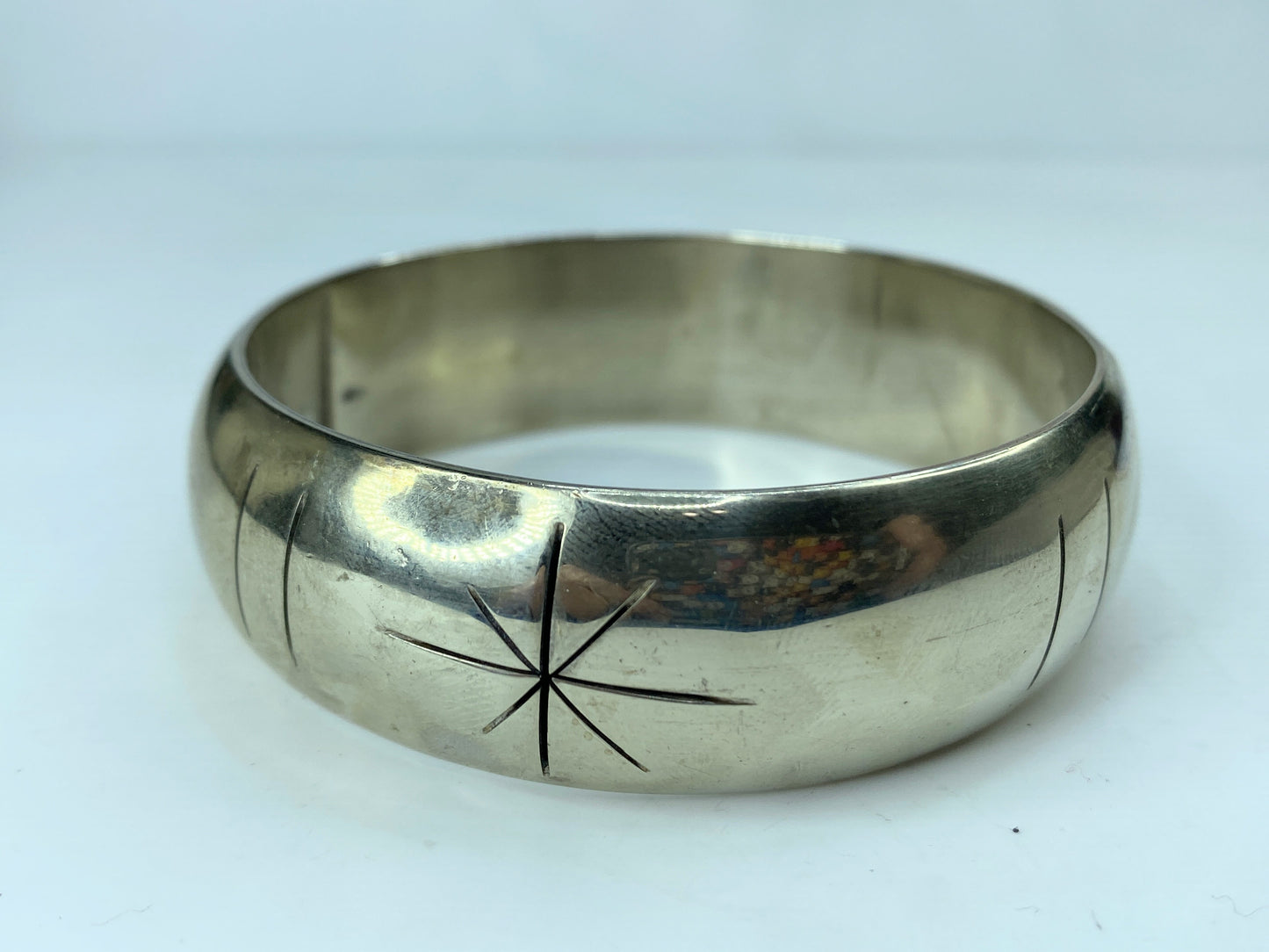 Starburst 1960s TA, Mexico 925 Sterling Silver 7.2mm slip on bangle 8.25" JR778