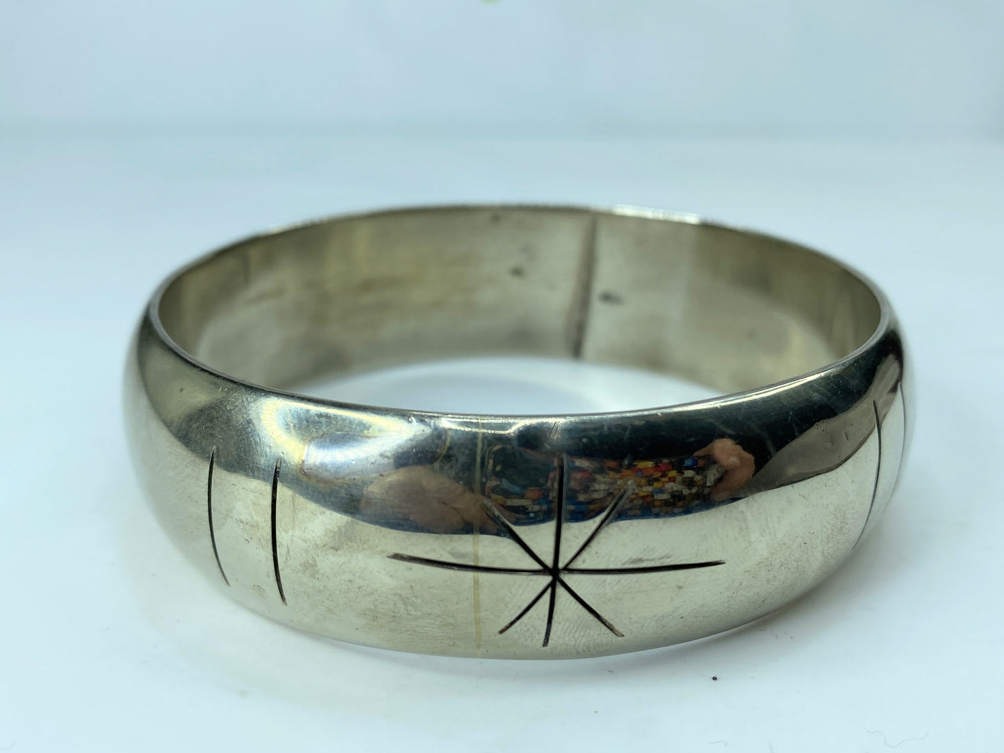 Starburst 1960s TA, Mexico 925 Sterling Silver 7.2mm slip on bangle 8.25" JR778