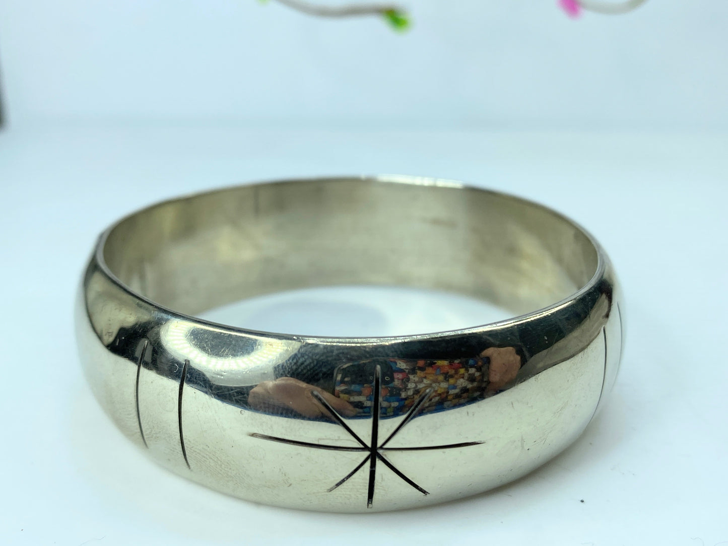 Starburst 1960s TA, Mexico 925 Sterling Silver 7.2mm slip on bangle 8.25" JR778