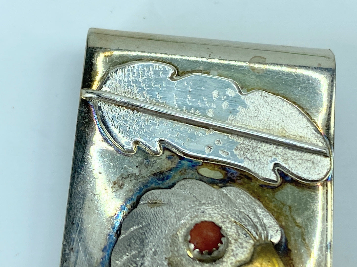 Sterling Stainless Steel coral Eagle Feather money clip 1 7/8" SS87