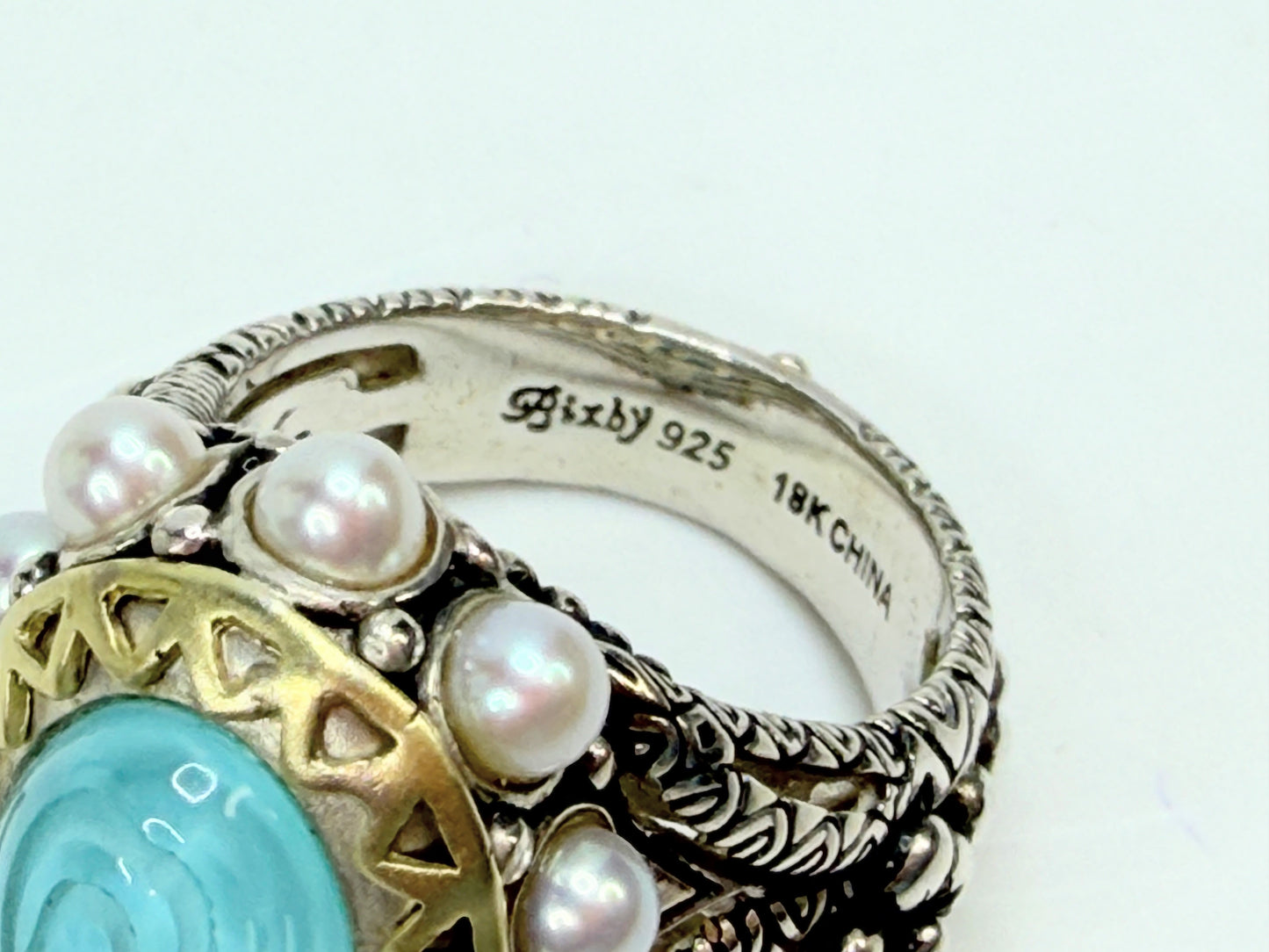 Vintage Turquoise Pearl Barbara Bixby 925 18K Ring Size 6 JR1316