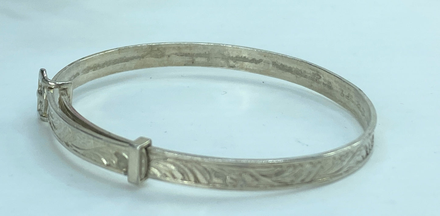 Art Deco Sterling Silver 4.5mm Floral expandable children bangle 5" 6.1g JR830