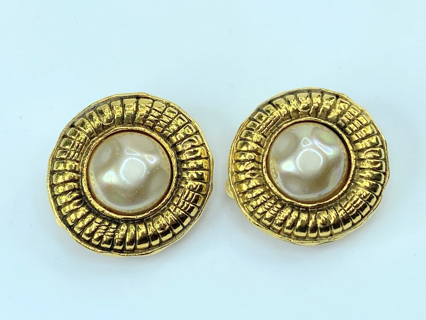 Vintage Chanel Etruscan Pearl Earrings 1970s GS388
