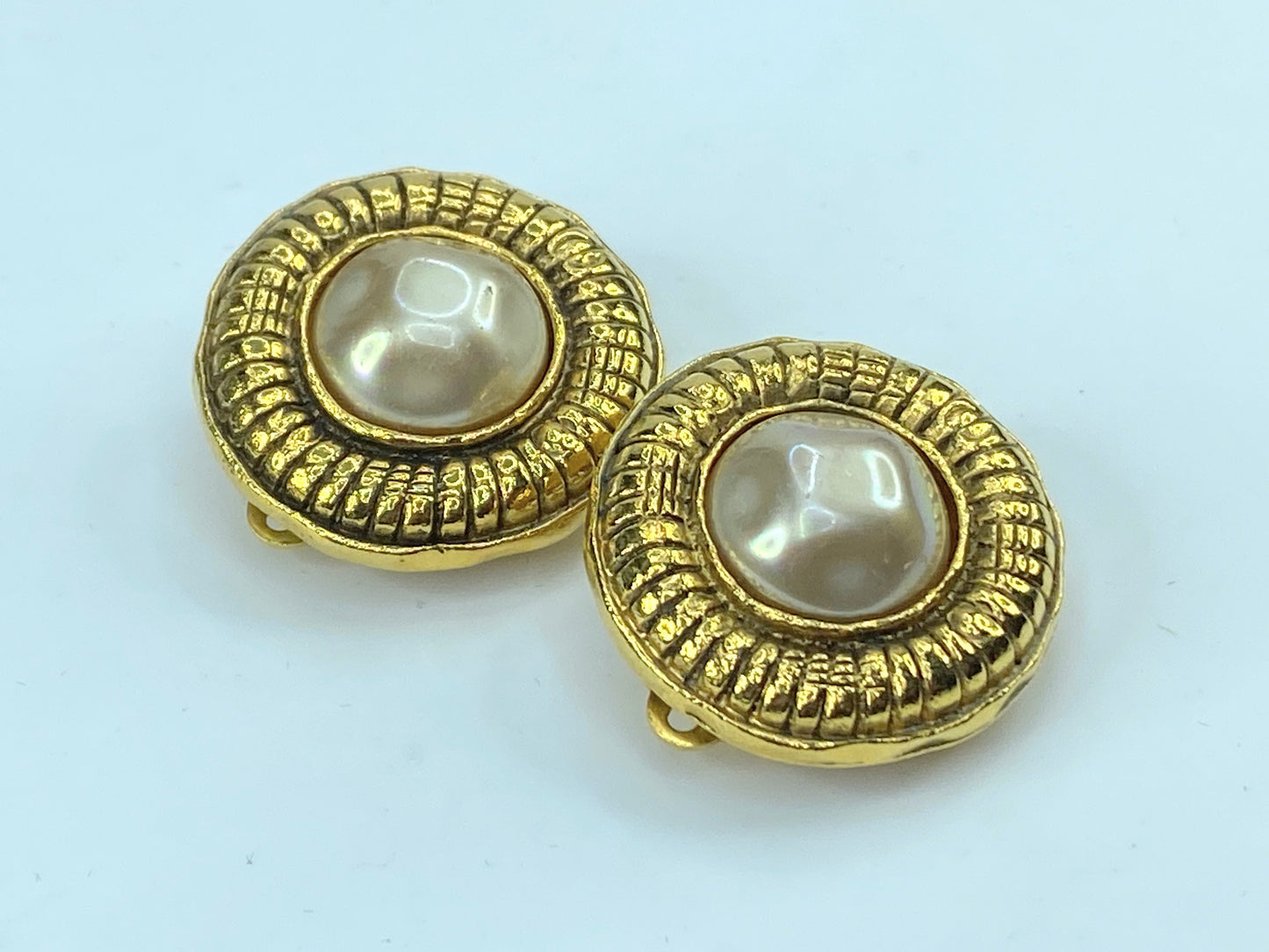 Vintage Chanel Etruscan Pearl Earrings 1970s GS388