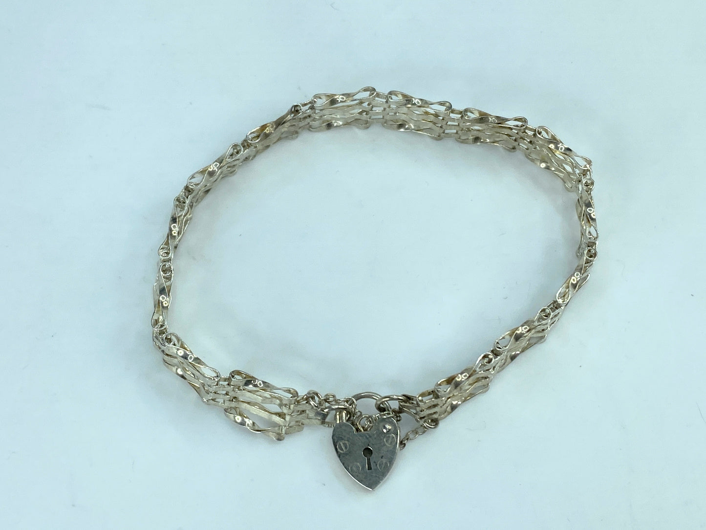 Sterling Silver Birmingham 4 Row Gated 7" Bracelet Heart Padlock Clasp 7"JR837