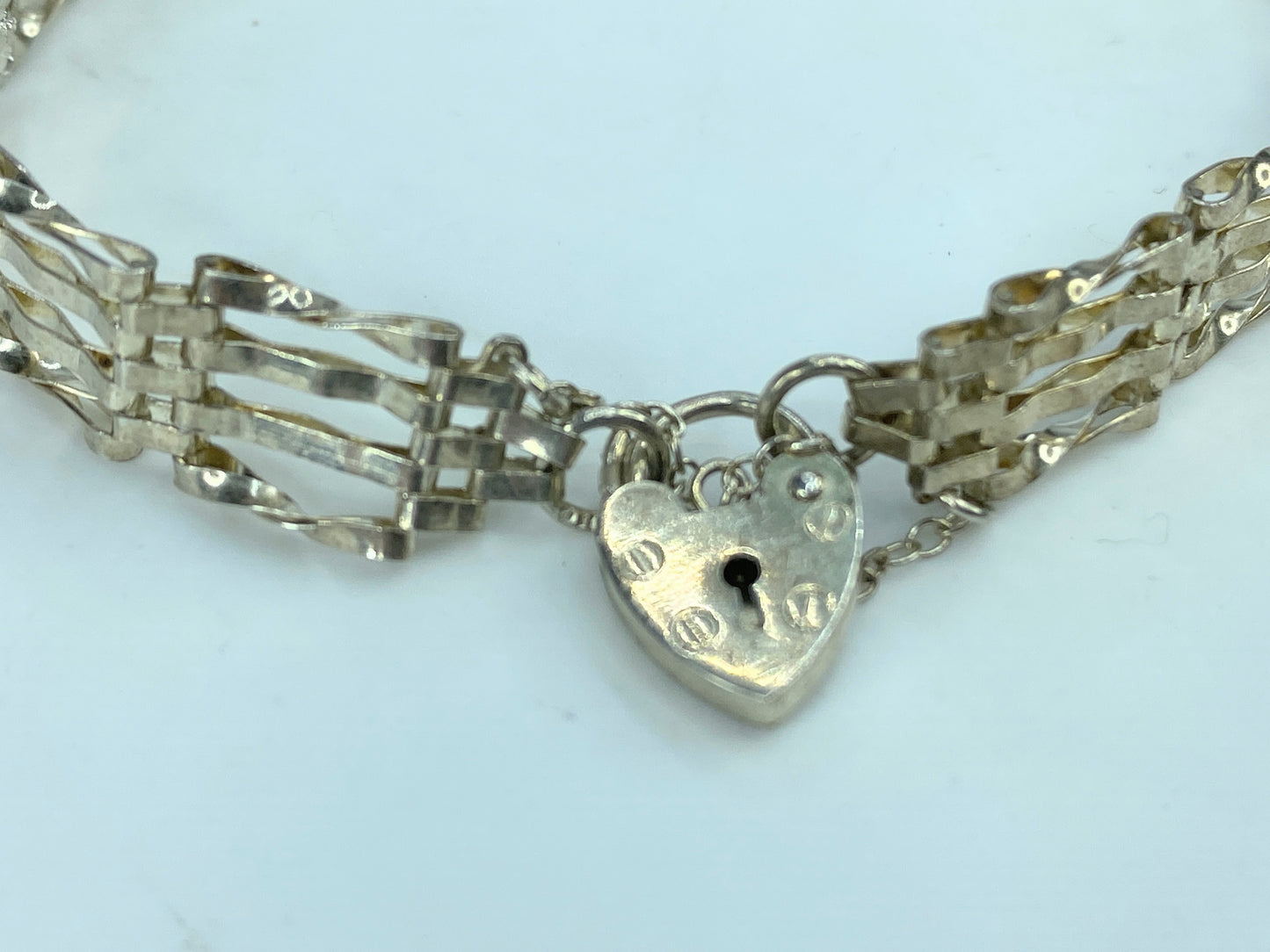 Sterling Silver Birmingham 4 Row Gated 7" Bracelet Heart Padlock Clasp 7"JR837