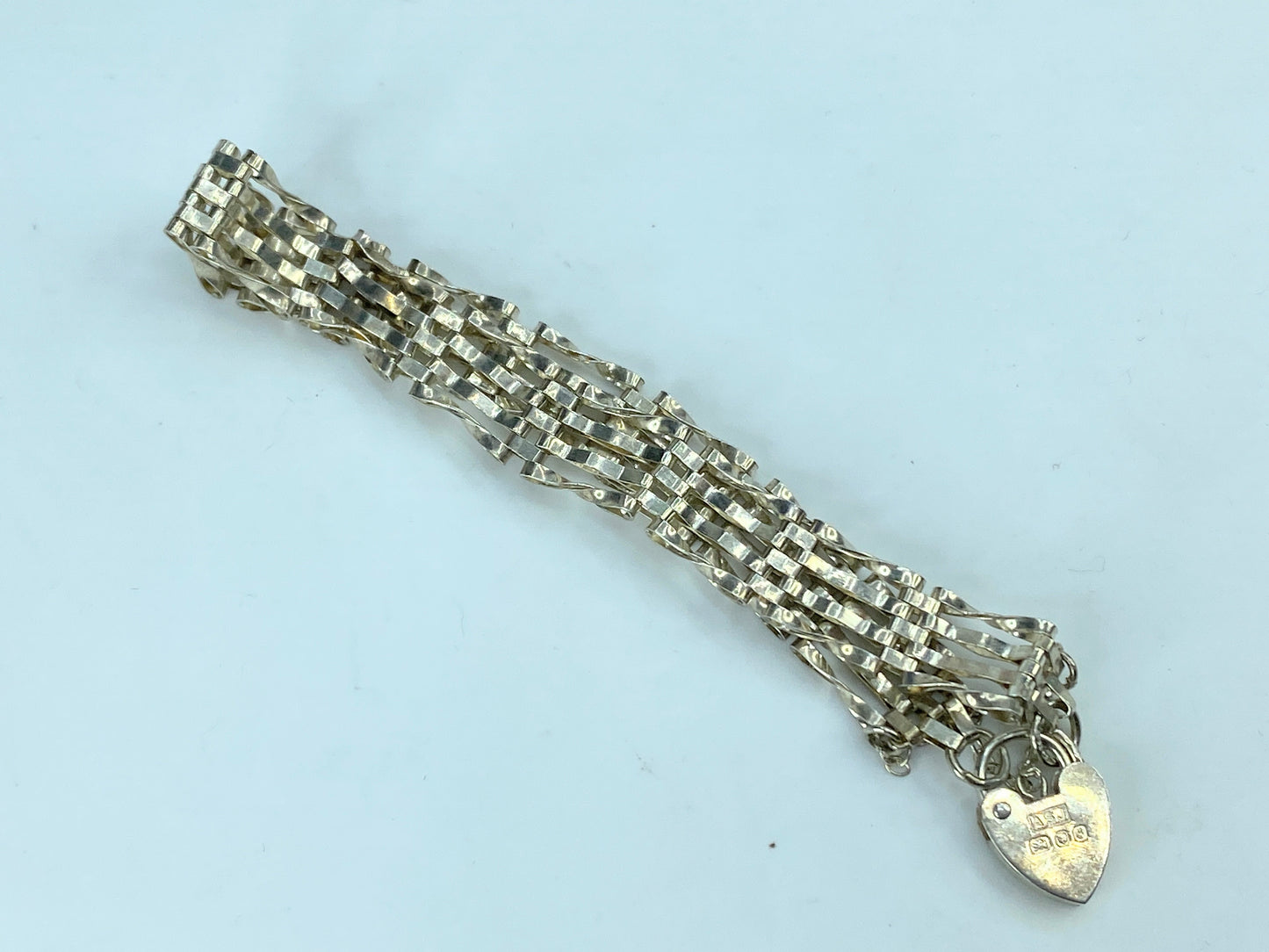 Sterling Silver Birmingham 4 Row Gated 7" Bracelet Heart Padlock Clasp 7"JR837