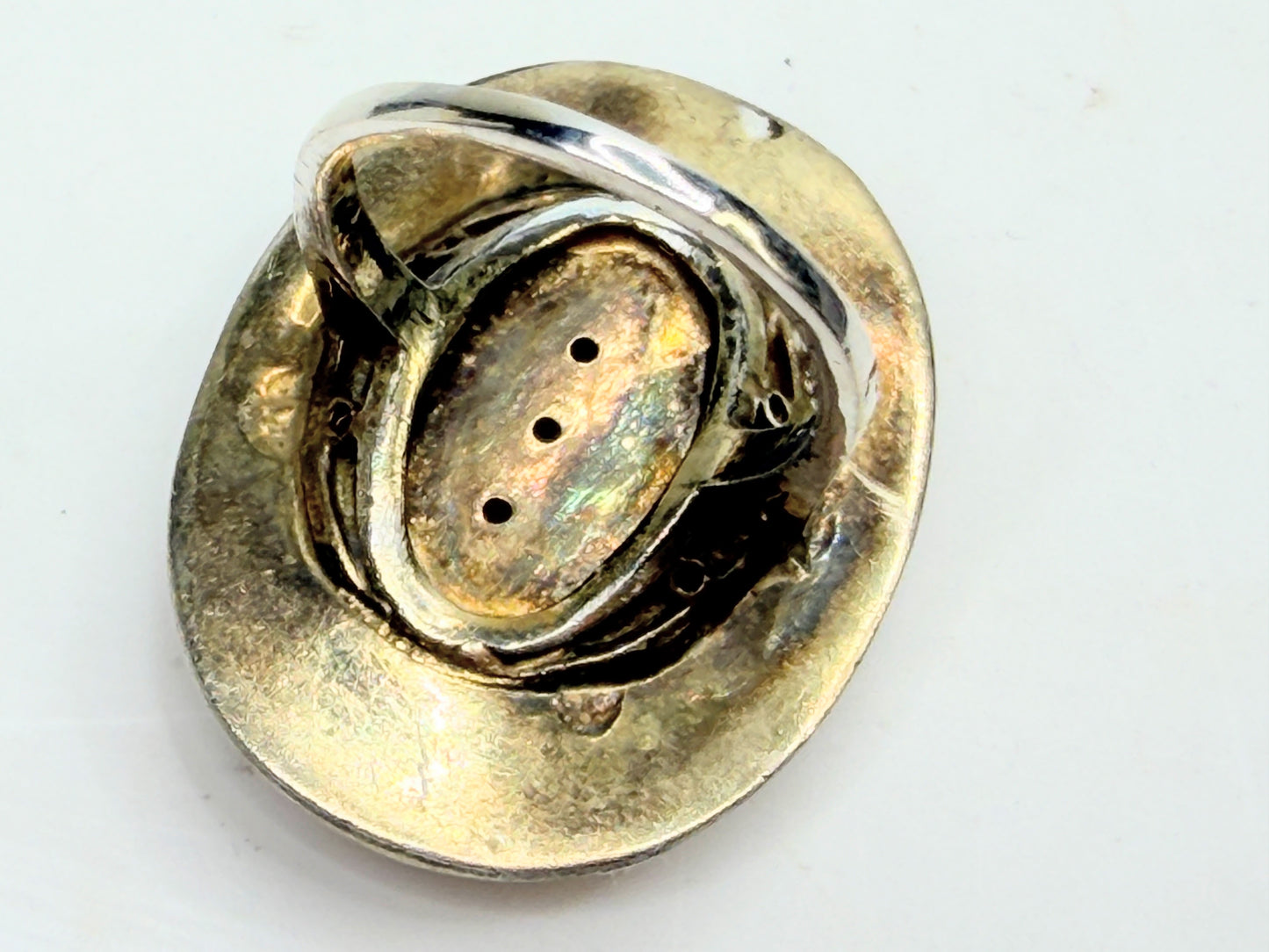 Vintage Mid-Century Shell Cameo Sterling Silver Statement Ring JR1323