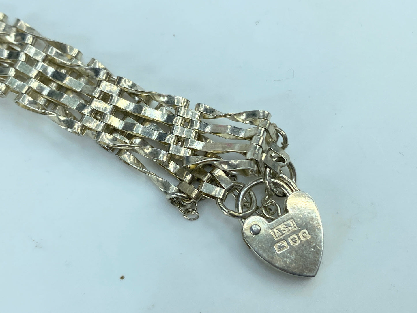 Sterling Silver Birmingham 4 Row Gated 7" Bracelet Heart Padlock Clasp 7"JR837