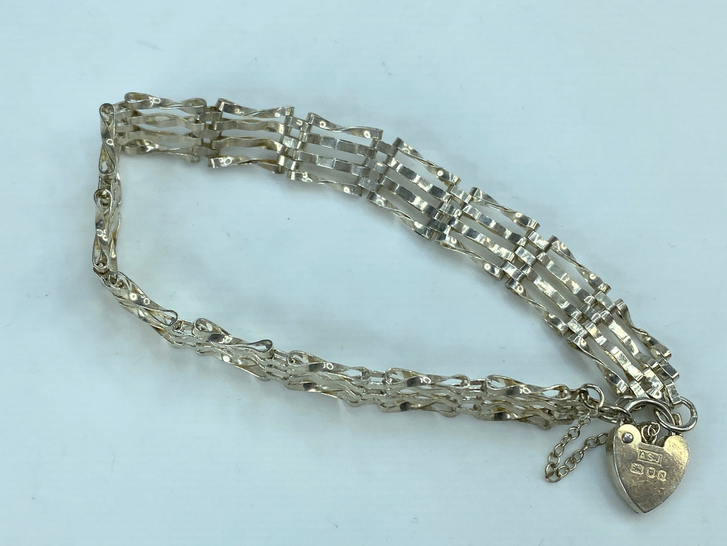 Sterling Silver Birmingham 4 Row Gated 7" Bracelet Heart Padlock Clasp 7"JR837