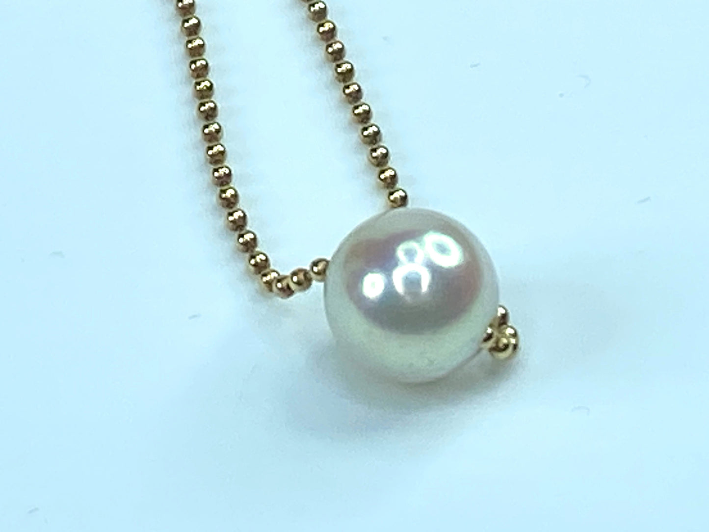 8.6mm Cultured Pearl sliding fancy bead link 18K gold necklace
