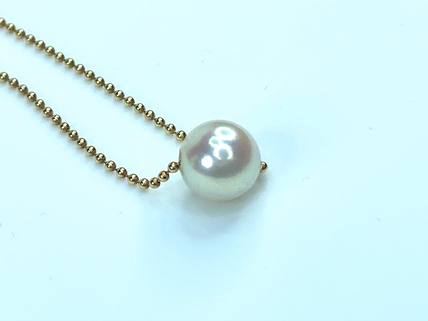 8.6mm Cultured Pearl sliding fancy bead link 18K gold necklace