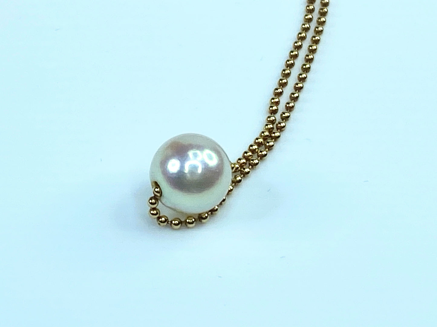 8.6mm Cultured Pearl sliding fancy bead link 18K gold necklace