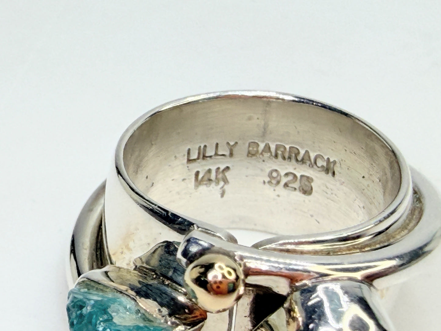 Lilly Barrack Sterling & 14K Turquoise organic Aquamarine Ring JR1325