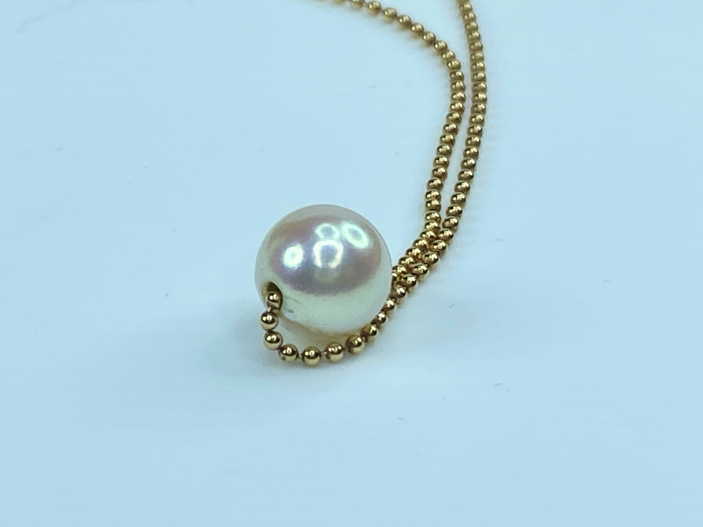 8.6mm Cultured Pearl sliding fancy bead link 18K gold necklace