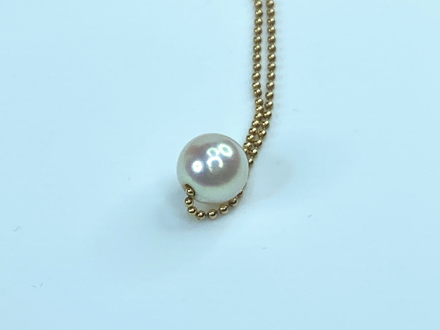 8.6mm Cultured Pearl sliding fancy bead link 18K gold necklace