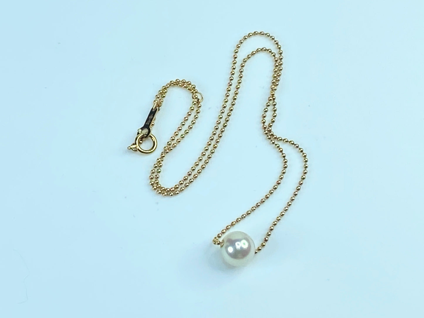 8.6mm Cultured Pearl sliding fancy bead link 18K gold necklace