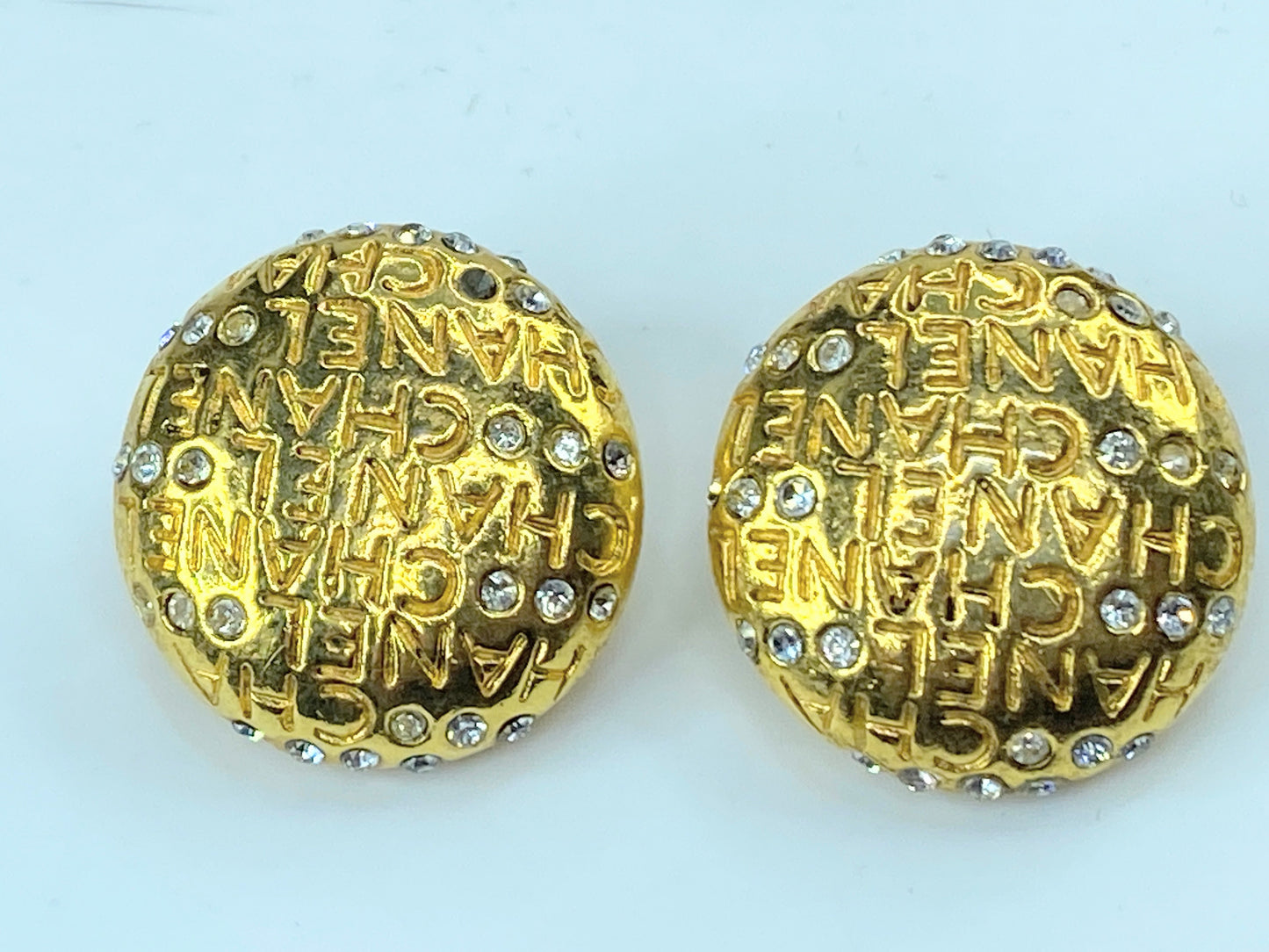 1970's Chanel Rhinestone Logo Earrings GS381