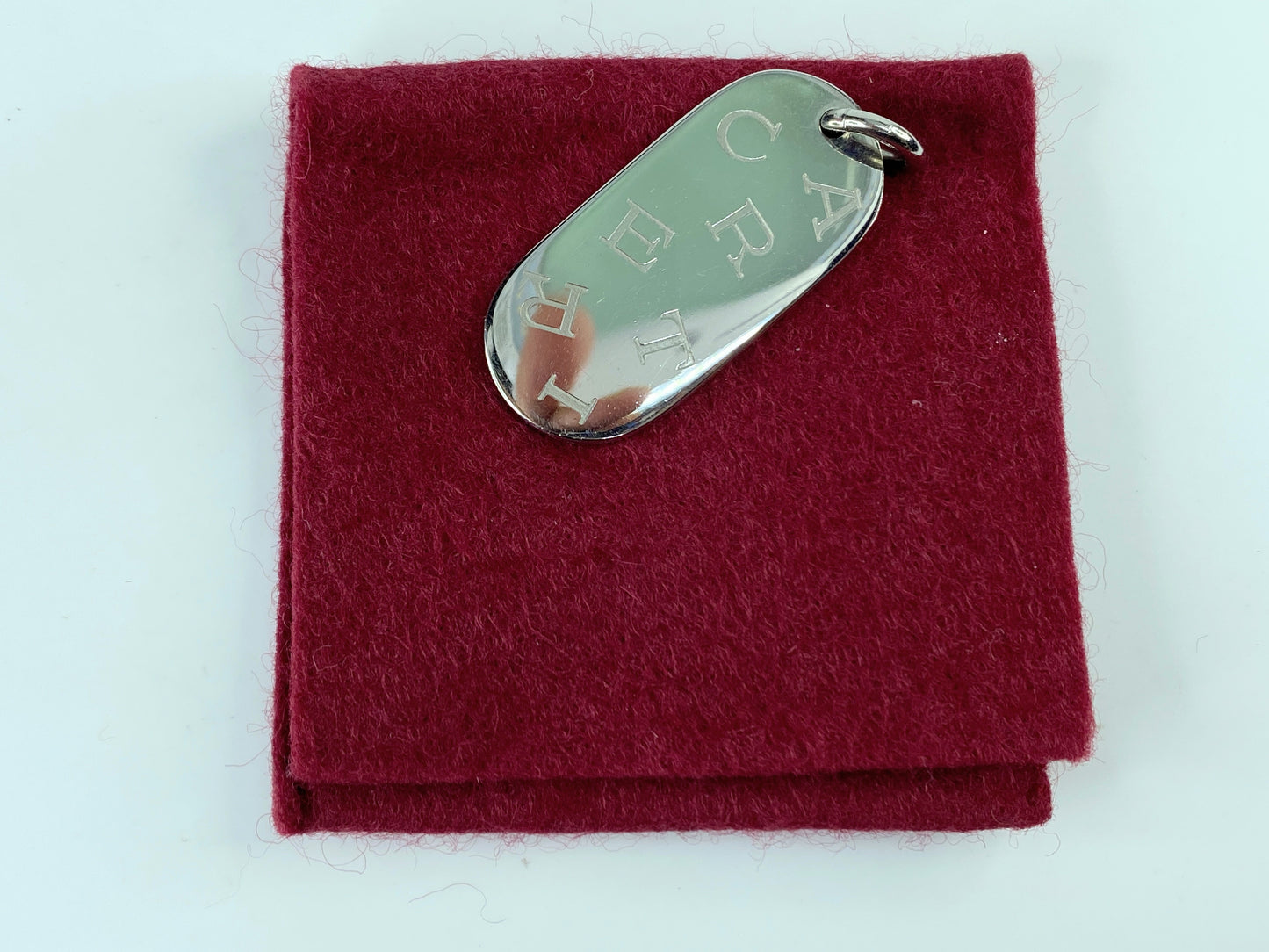 Cartier Logo Plate Charm Key Ring Key Holder Pendant Top Silver Accessory GS215