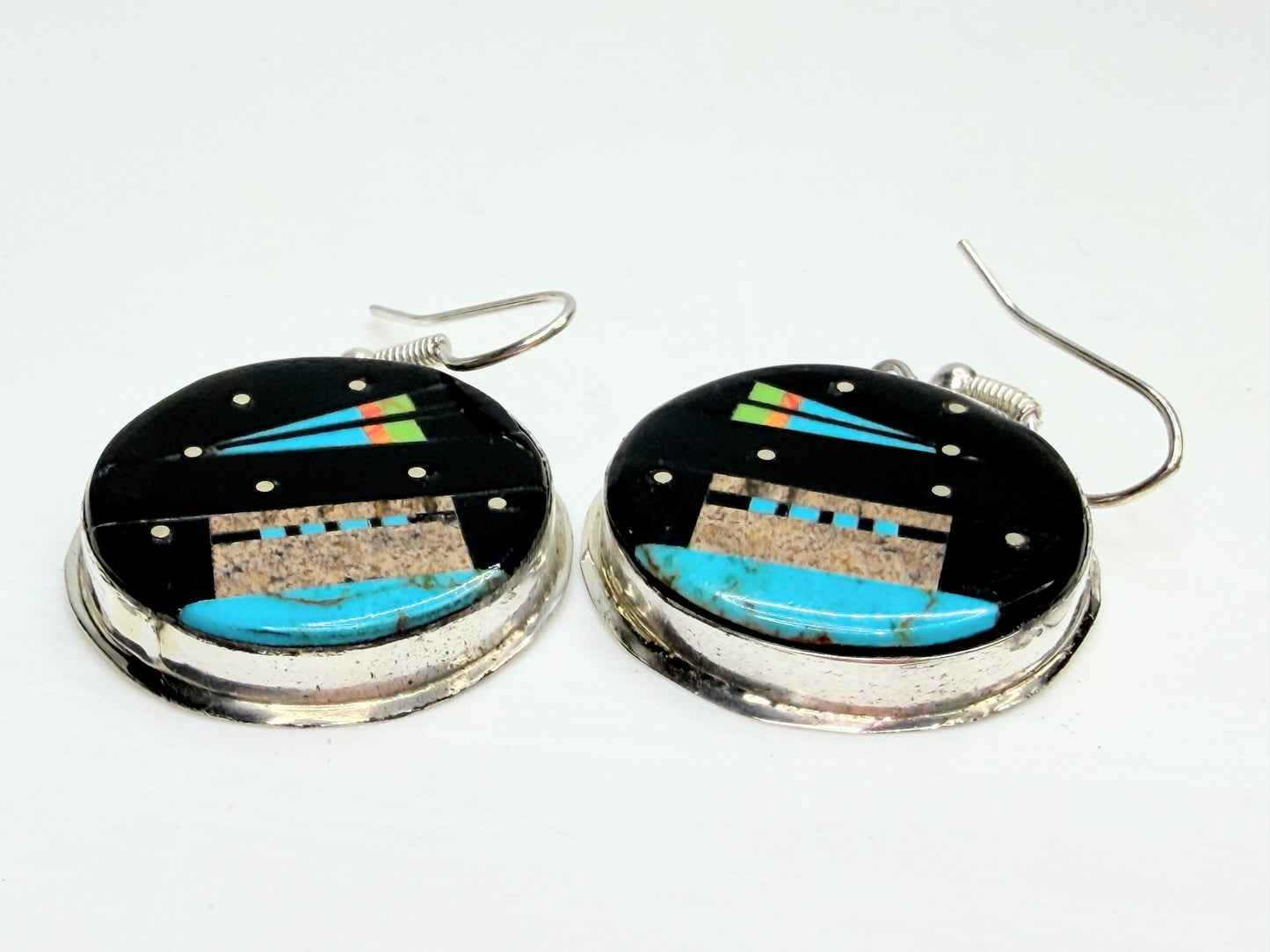 Vintage Gilbert Smith Navajo Sterling Silver Inlay Galaxy Earrings JR1329