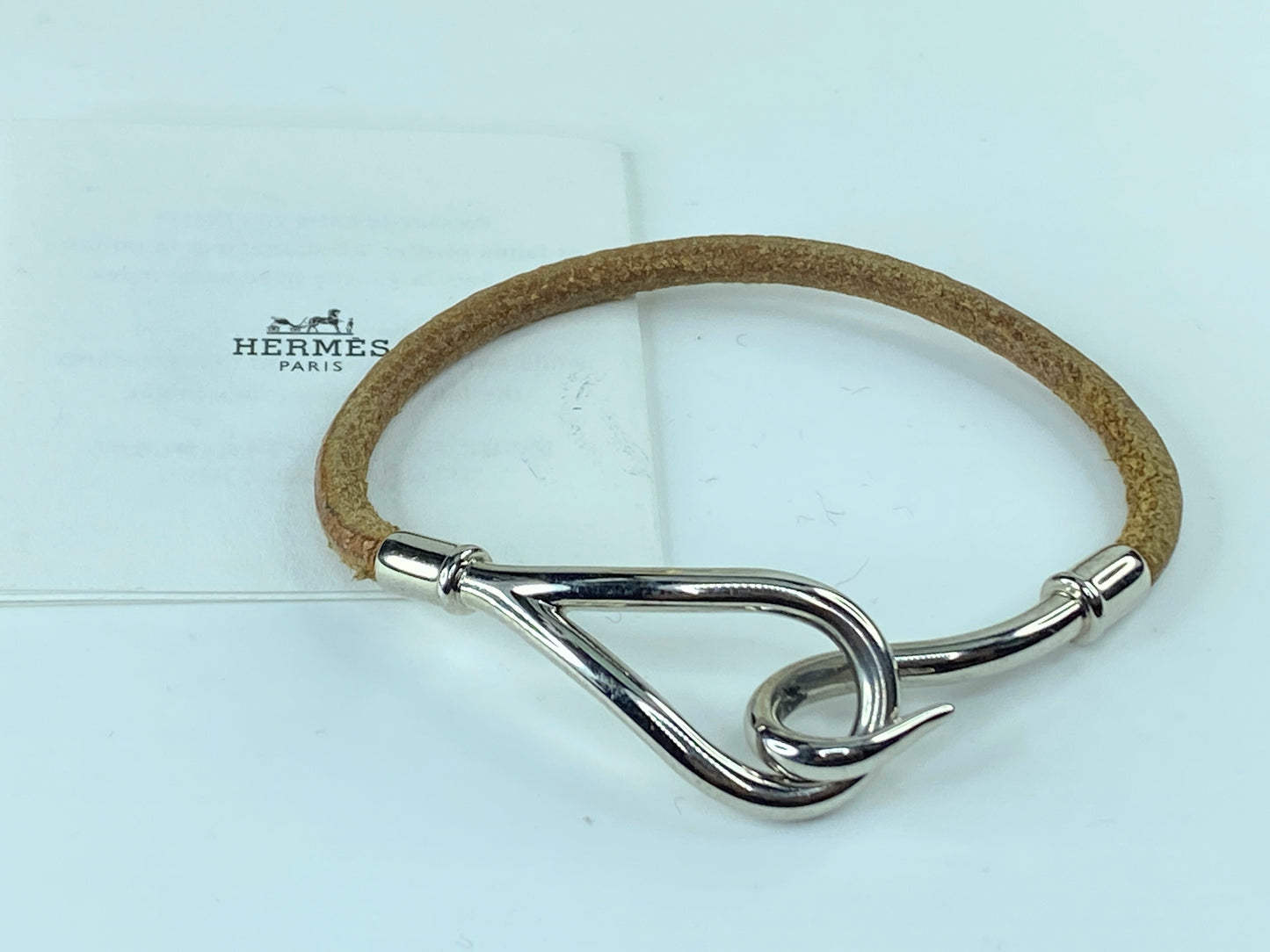 Hermès Jumbo Silver Hook Leather Bracelet 7" GS217