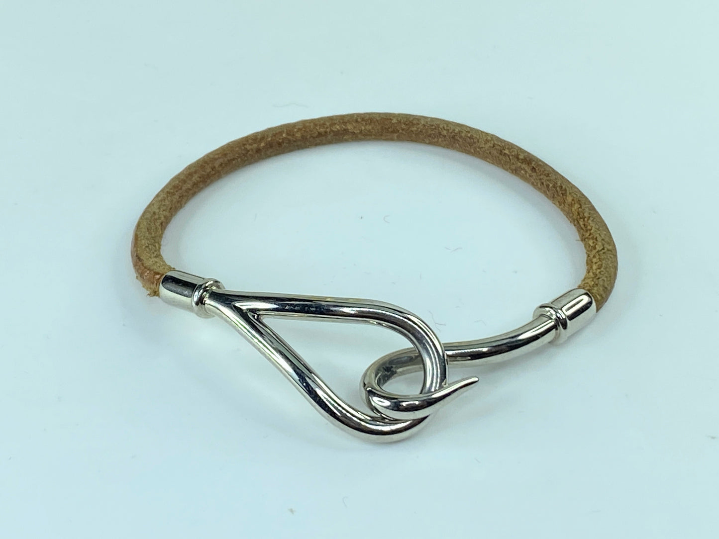 Hermès Jumbo Silver Hook Leather Bracelet 7" GS217