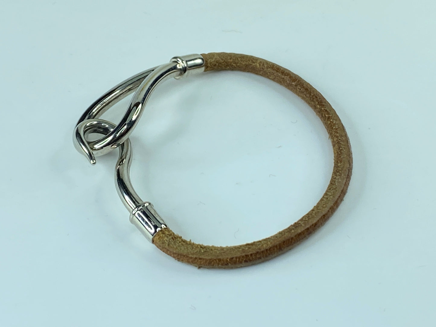 Hermès Jumbo Silver Hook Leather Bracelet 7" GS217