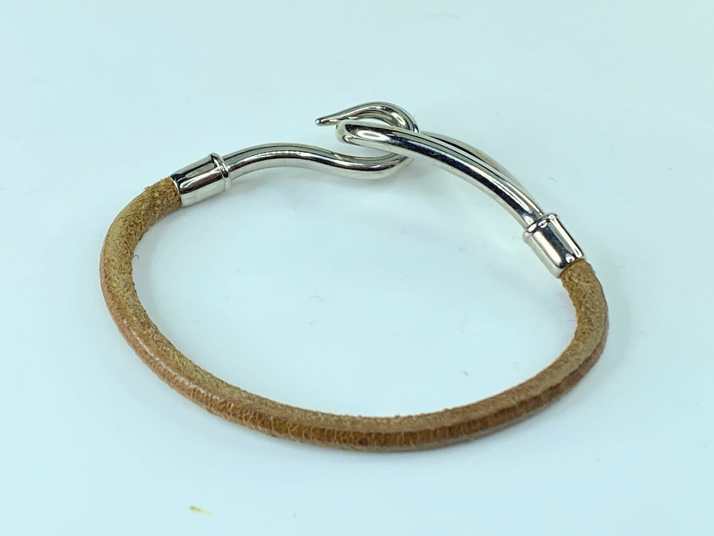 Hermès Jumbo Silver Hook Leather Bracelet 7" GS217