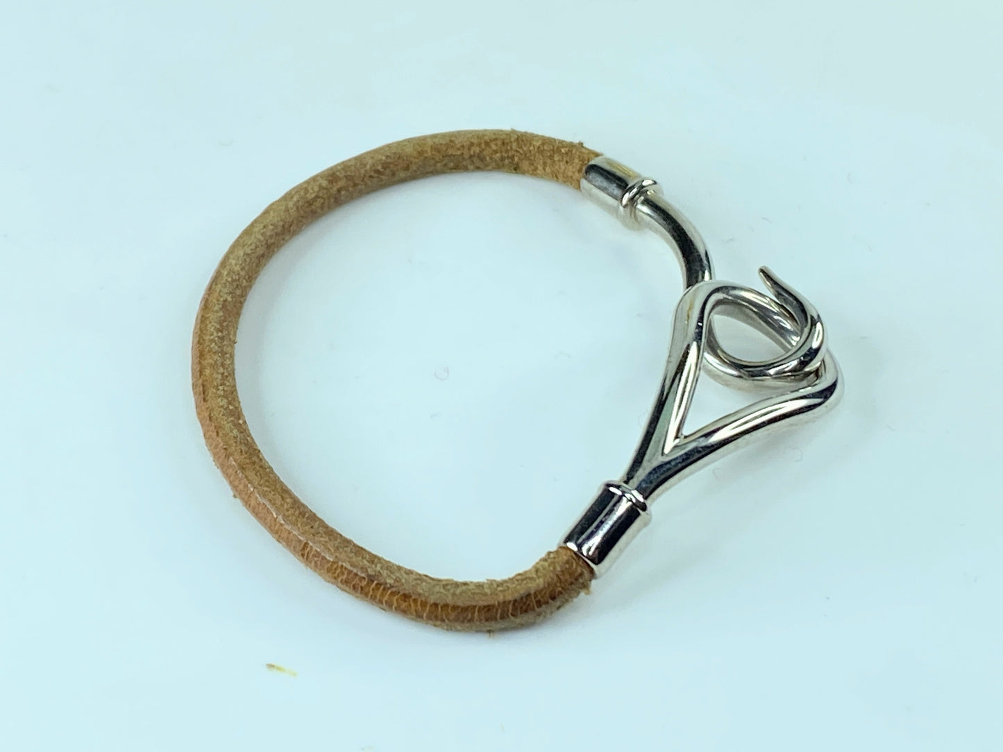 Hermès Jumbo Silver Hook Leather Bracelet 7" GS217