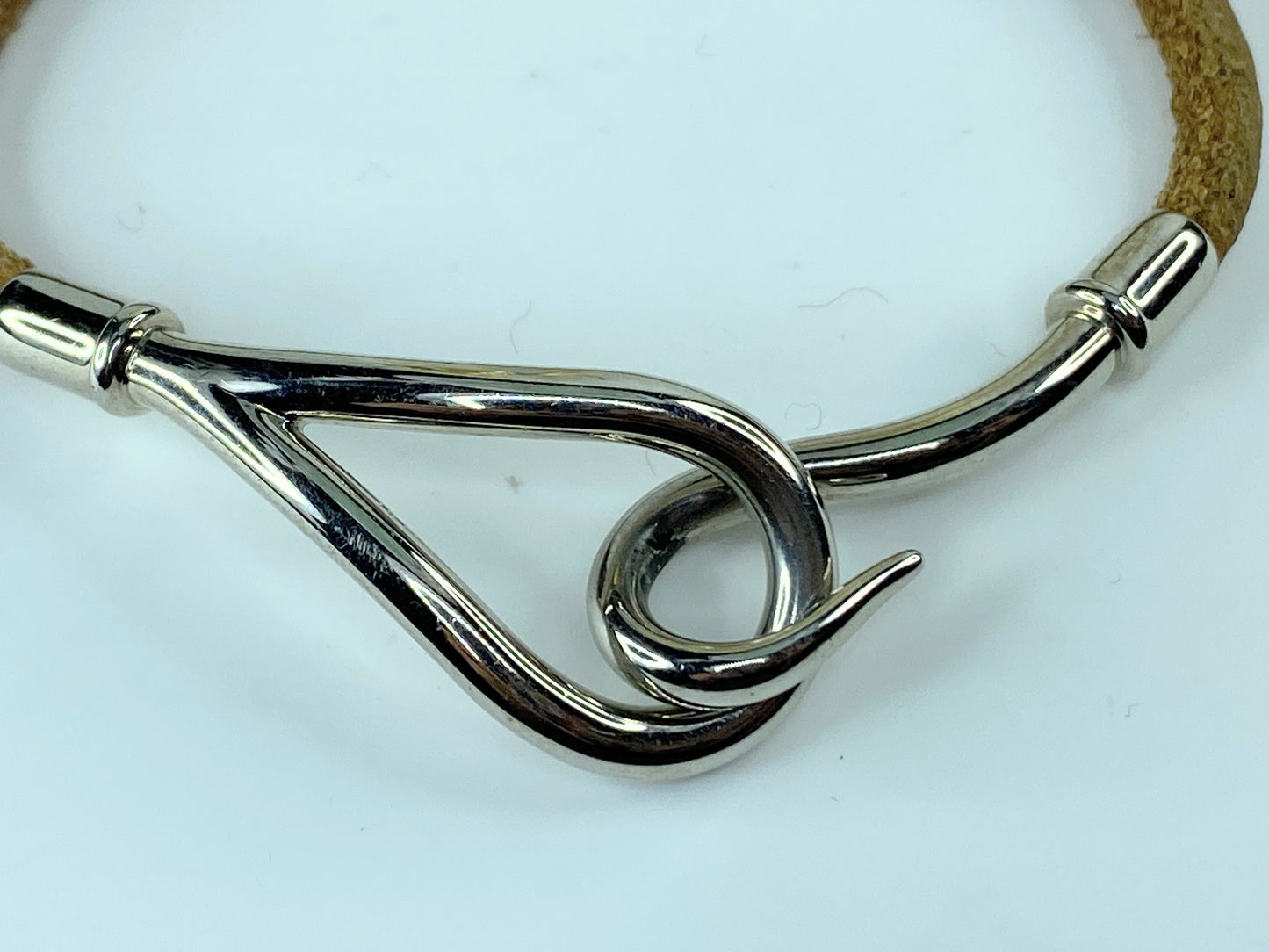 Hermès Jumbo Silver Hook Leather Bracelet 7" GS217