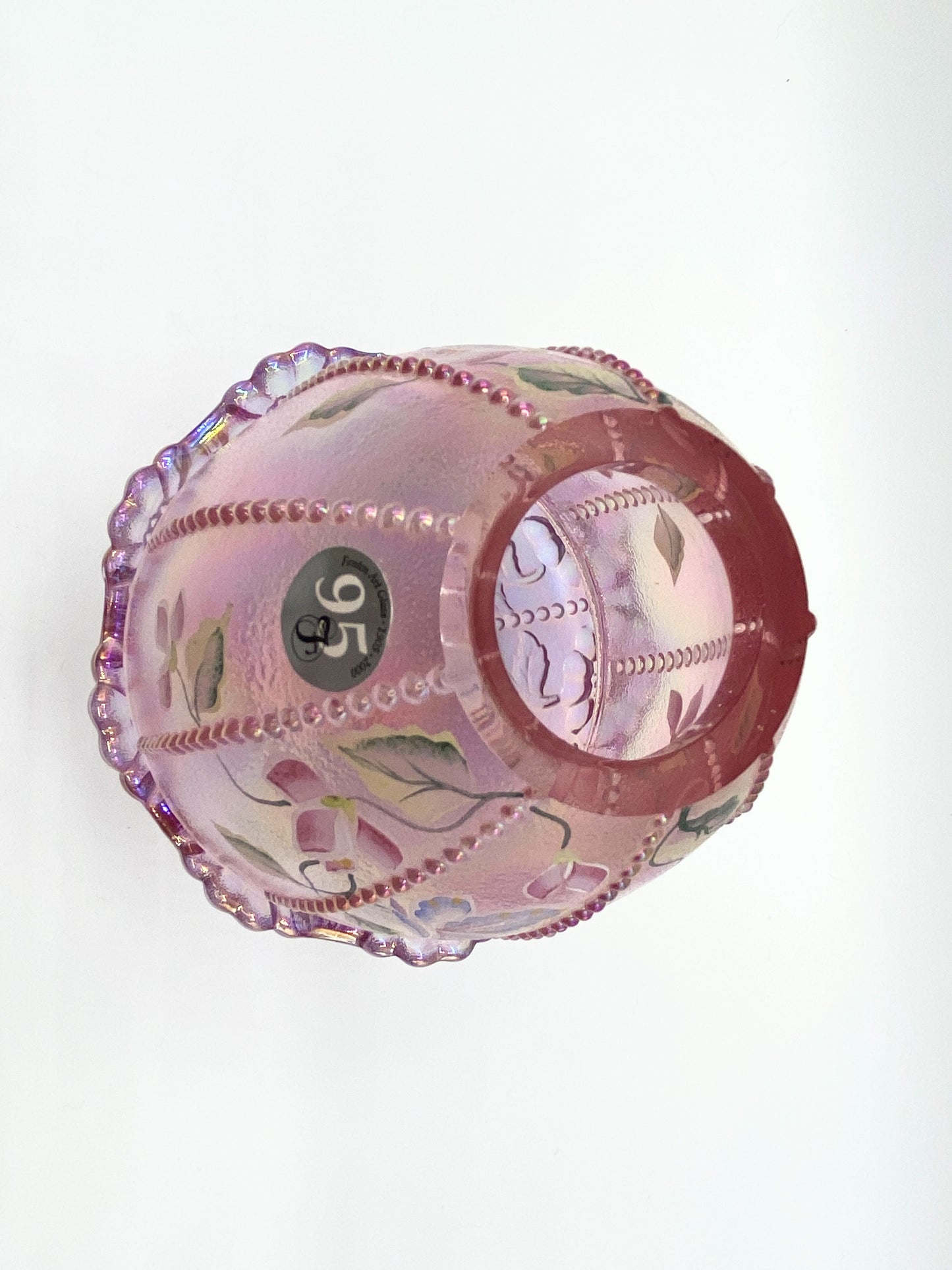 Fenton Pink Iridescent Hand Painted Fairy Lamp Beaded with Daisies Large A133