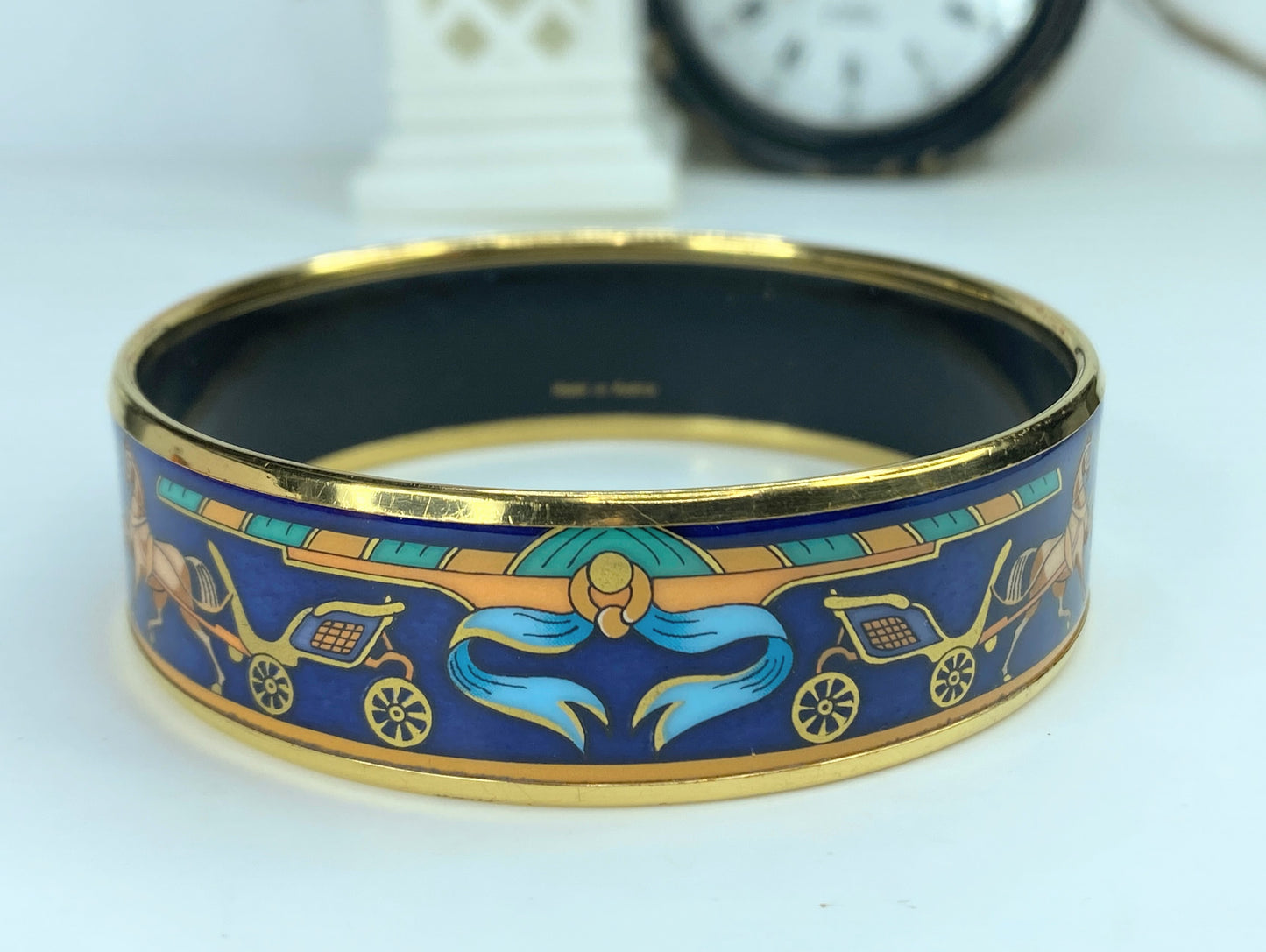 Hermès Horse and Carriage Equestrian 18mm Wide Enamel Bangle 7.5" GS563