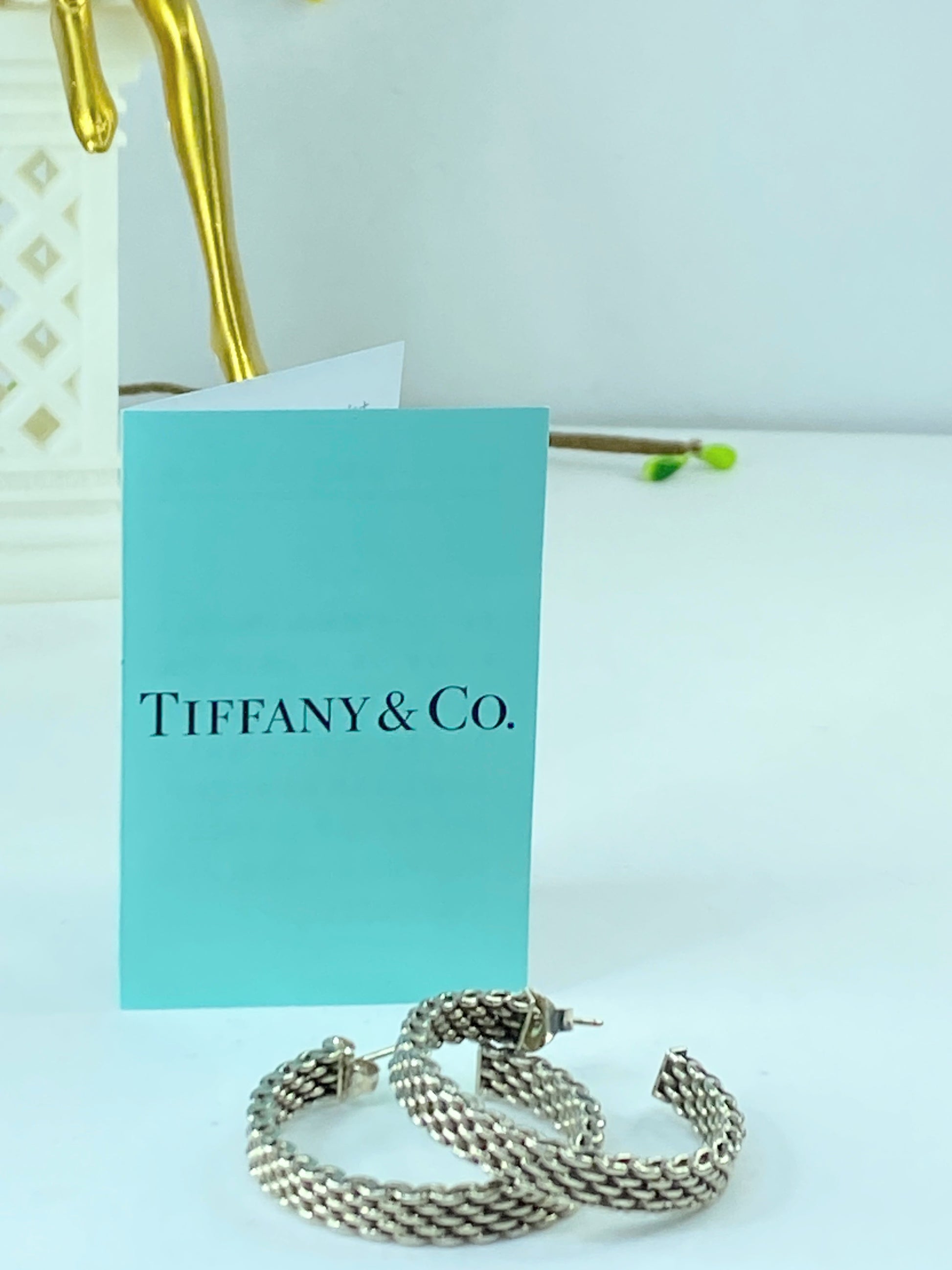 Tiffany & Co. Somerset Mesh Hoop Huggie Earrings 1.25" Sterling Silver 925 JR211