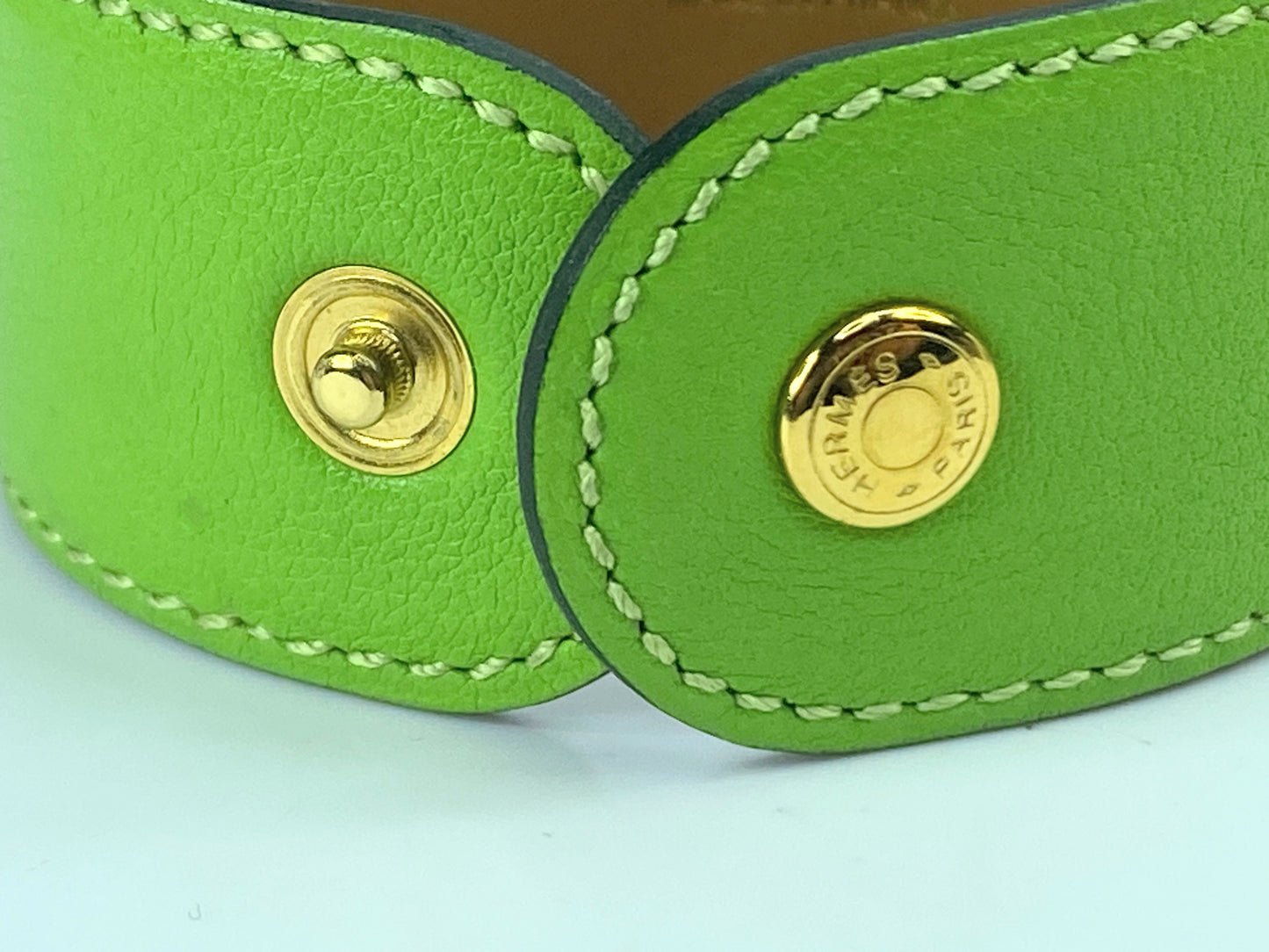 Hermès Collier de chien bracelet in Kelly Green Leather with pouch GS565